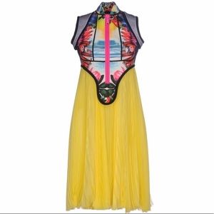 NWOT: DSQUARED2 Exotic Print Scuba & Chiffon Dress In Yellow, Size 40 IT (US 4)